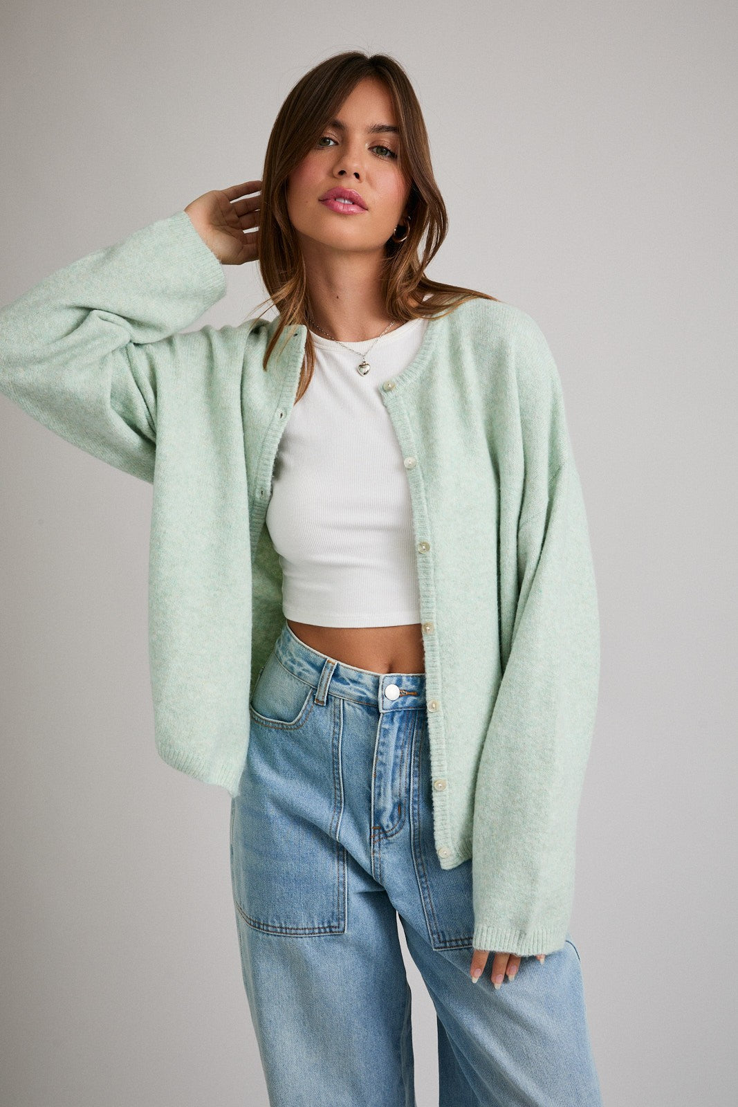 Mint Classic Crew Neck Maternity Button Cardigan