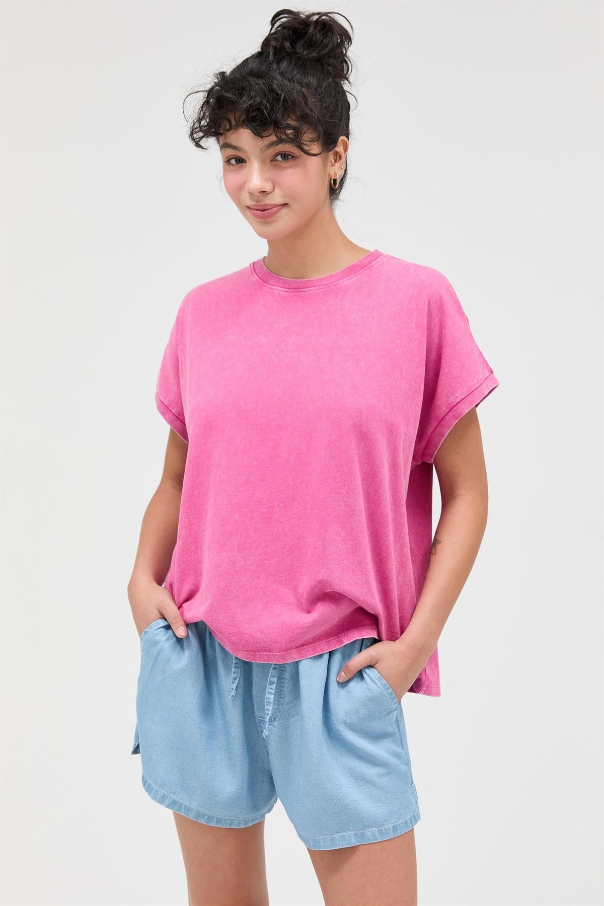 Fuchsia Mineral Wash Boxy Fit Maternity T-Shirt