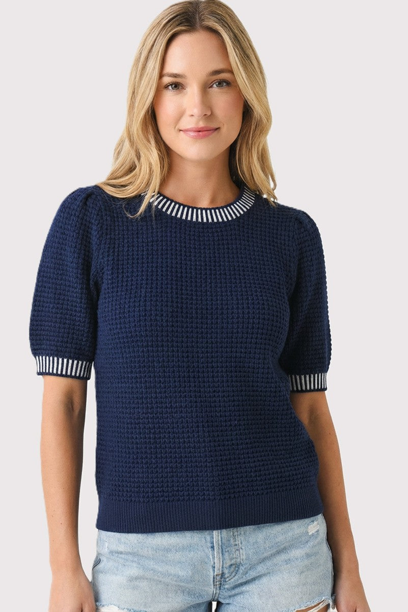 Navy Waffle Knit Maternity Sweater Top