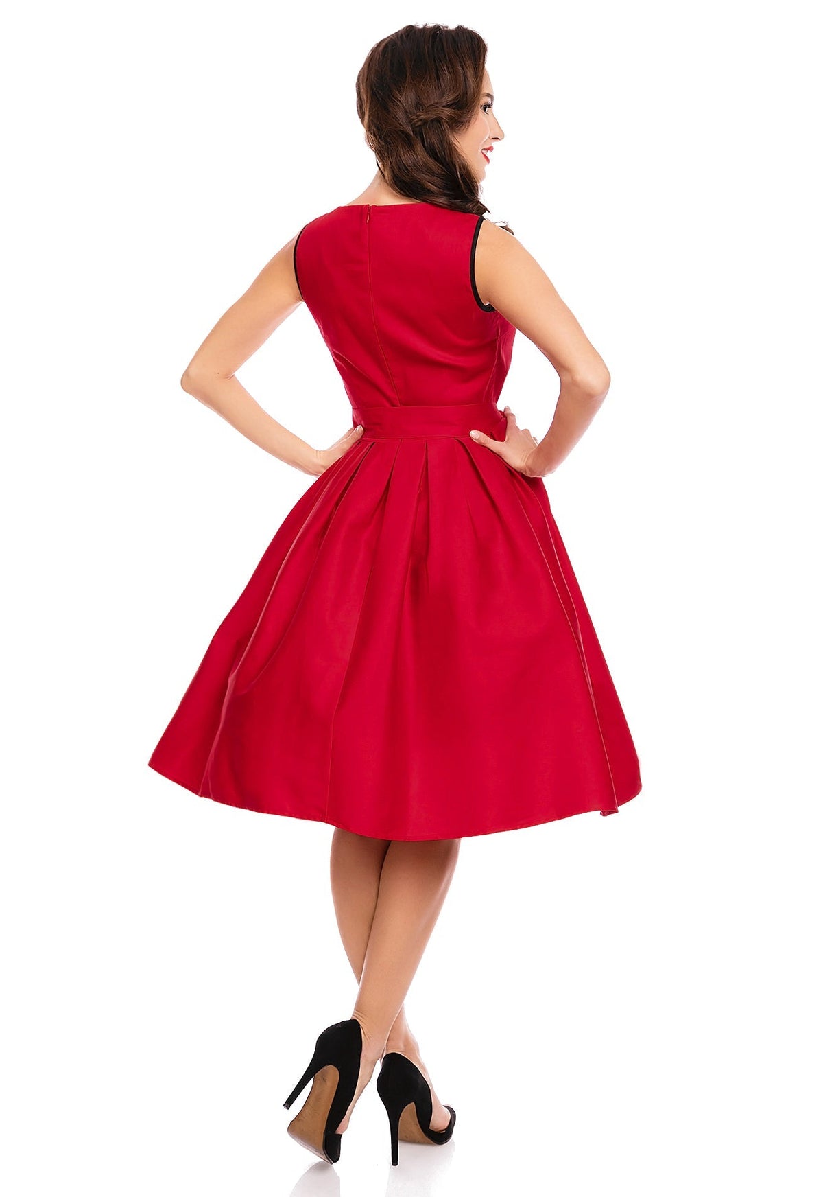 Elizabeth Vintage Style Swing Party Dress in Red - Black