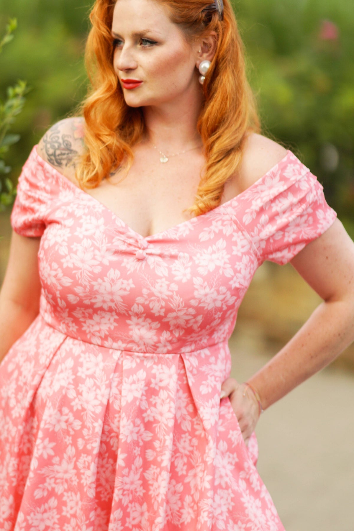 Lily Pink Shadow Floral Off Shoulder Dress