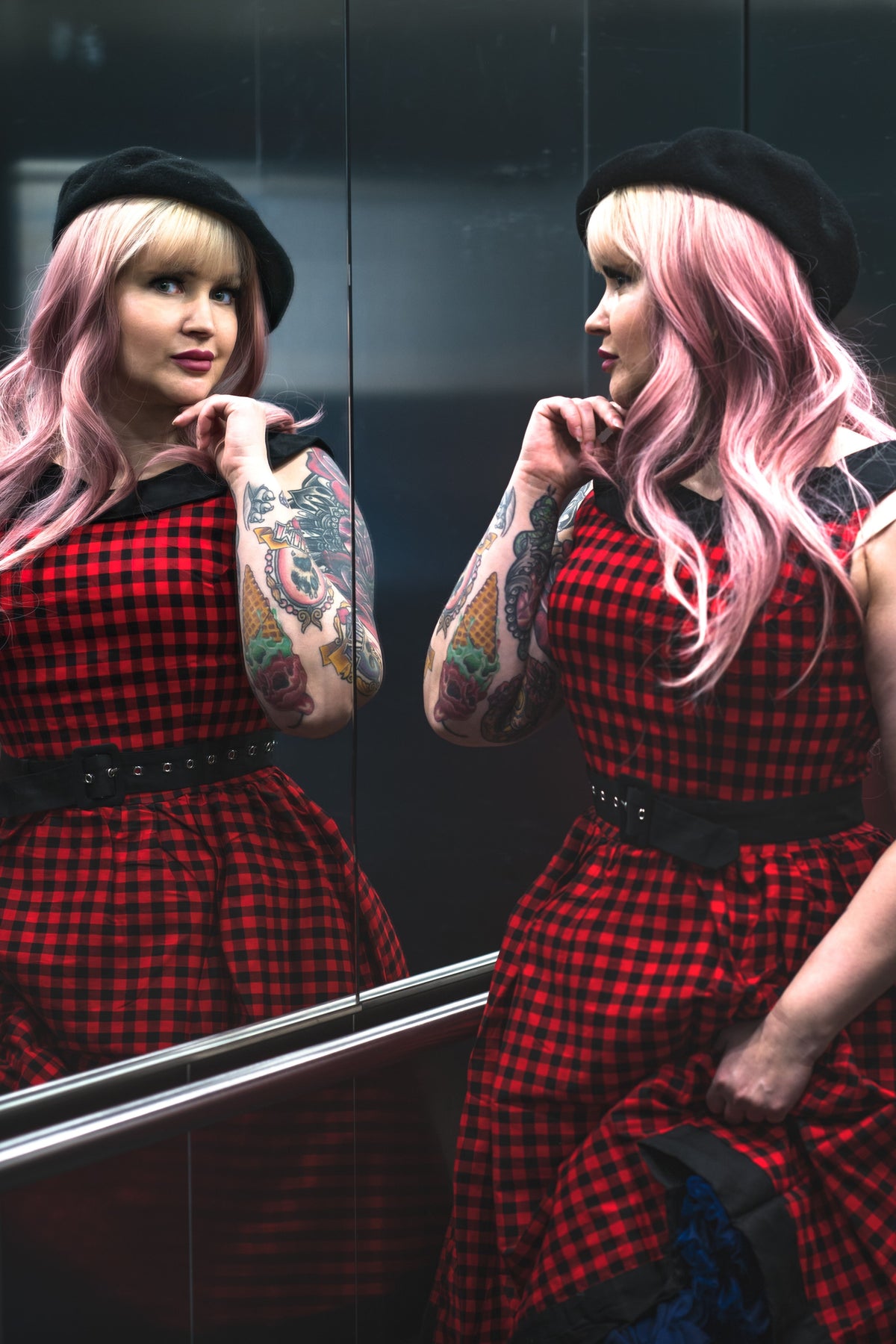Cindy Full Circle Dress in Red Checkered