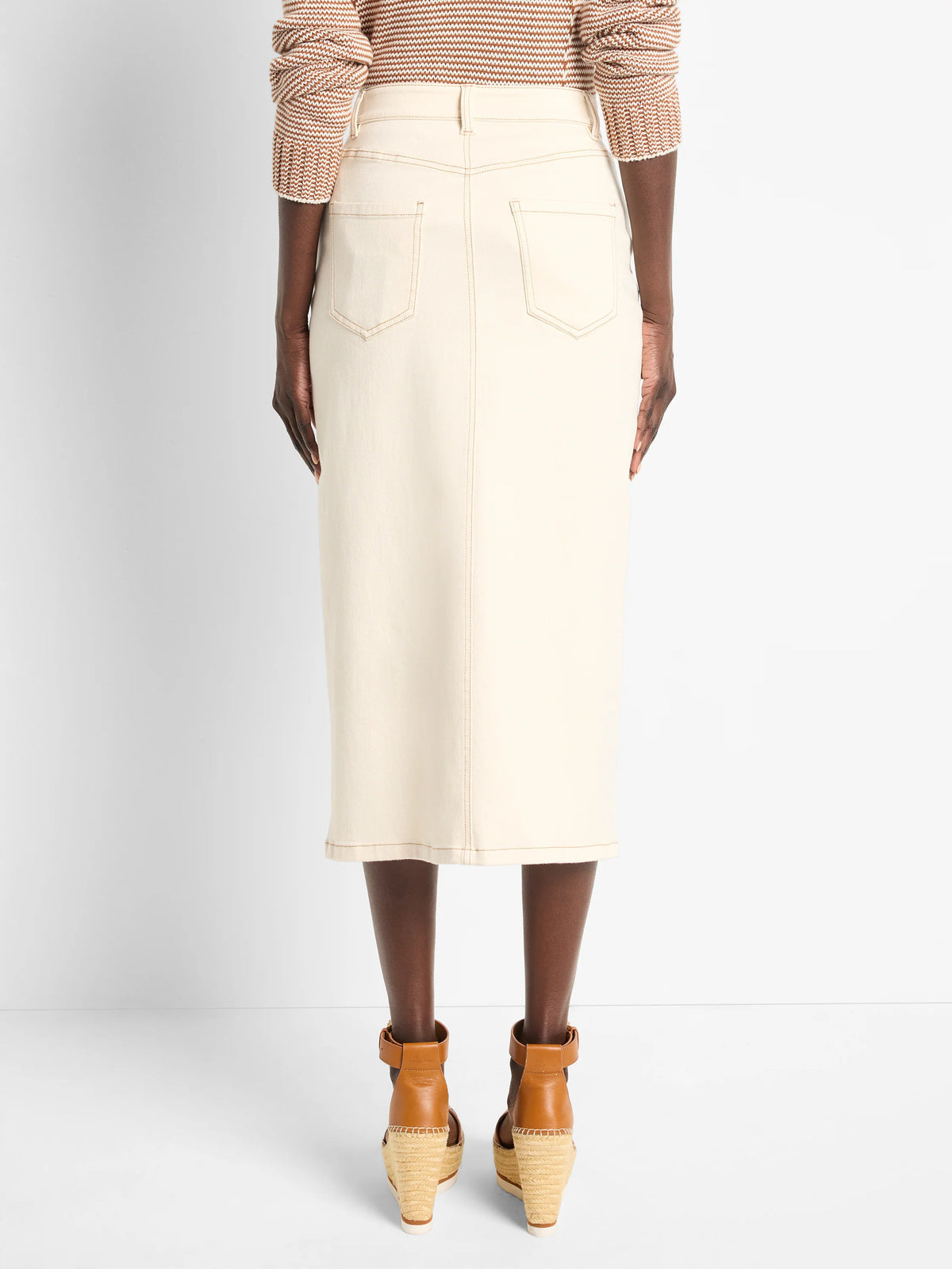 Front Slit Denim Midi Skirt