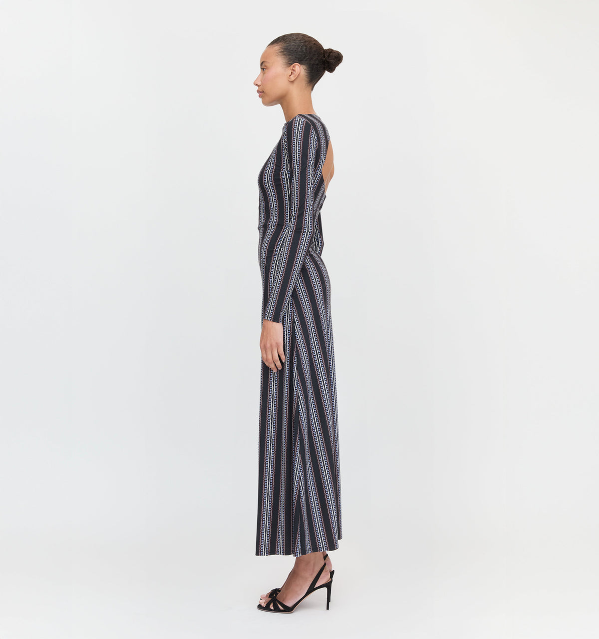 The Selene Dress - Black Cobalt Medallion Stripe