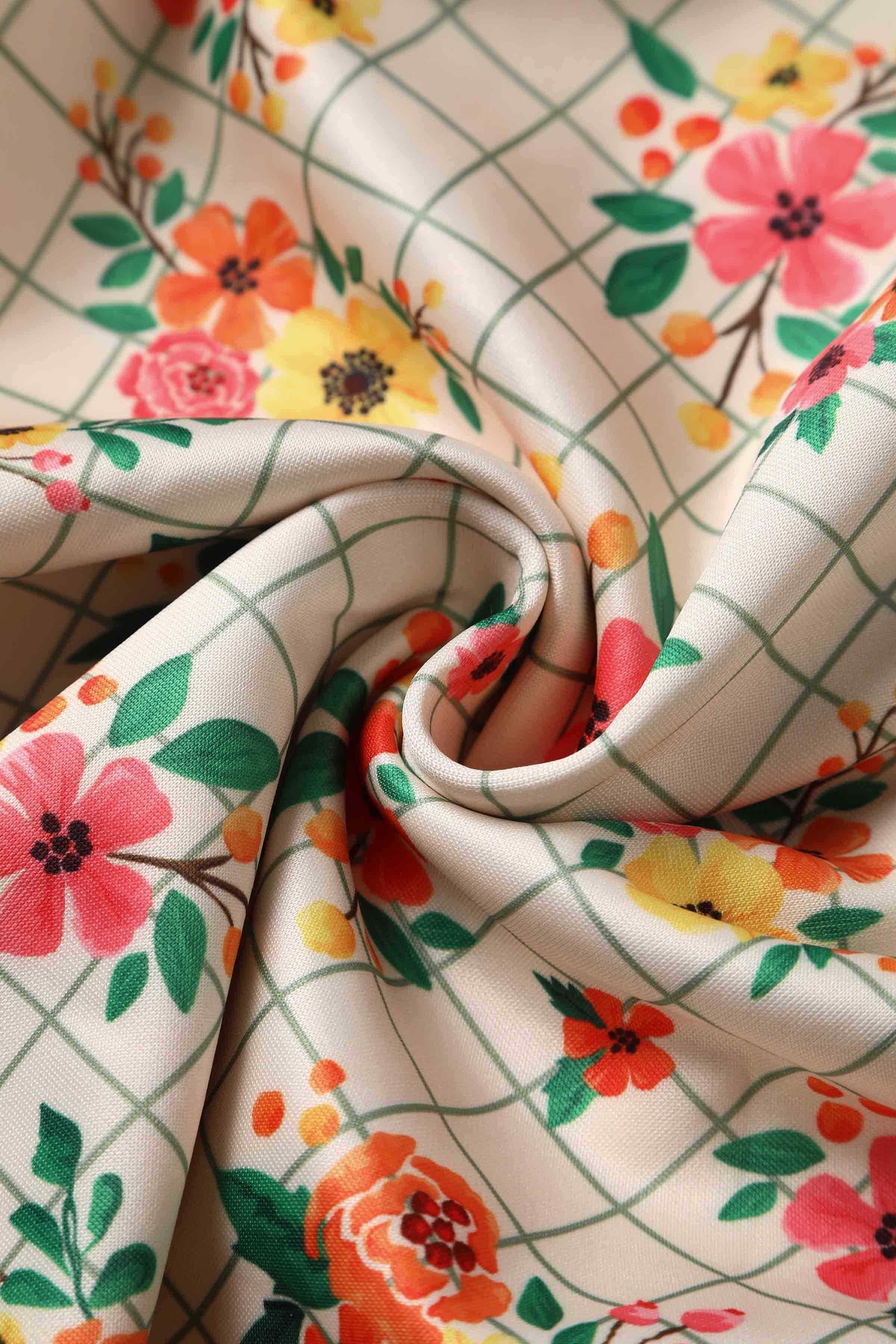 Amanda Cream White Floral Check Dress