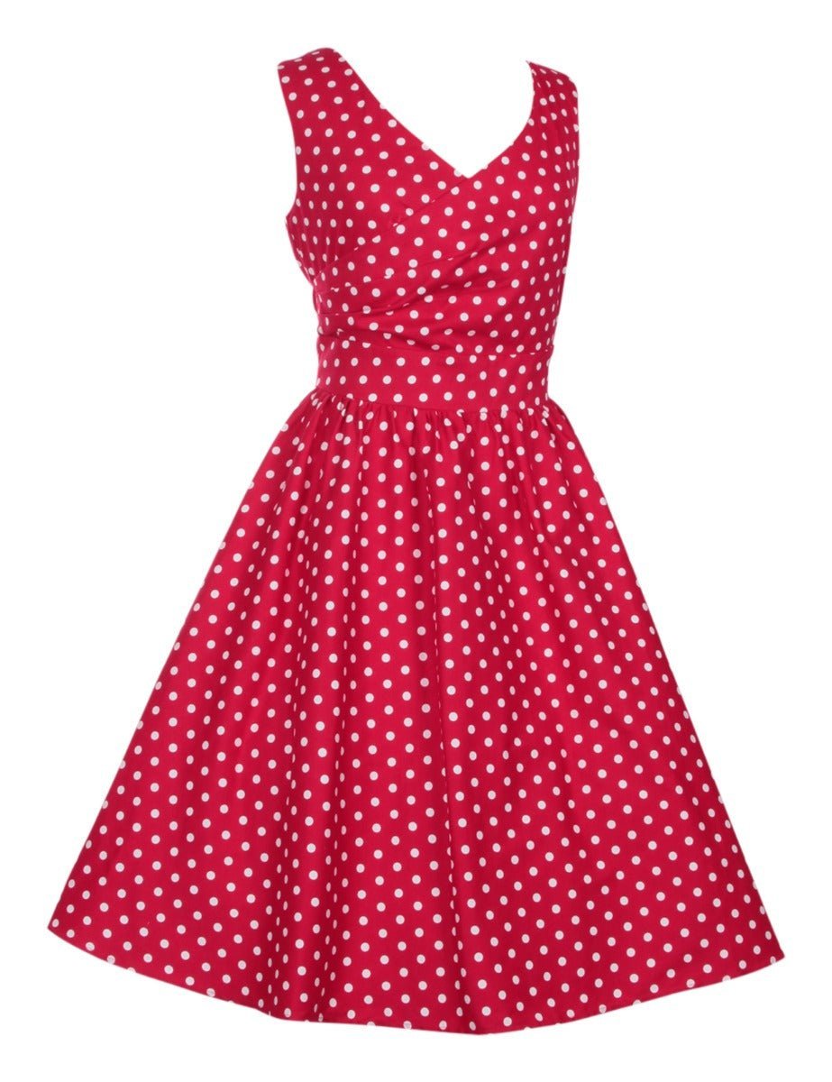 May Crossover Bust Red Polka Dots Swing Dress