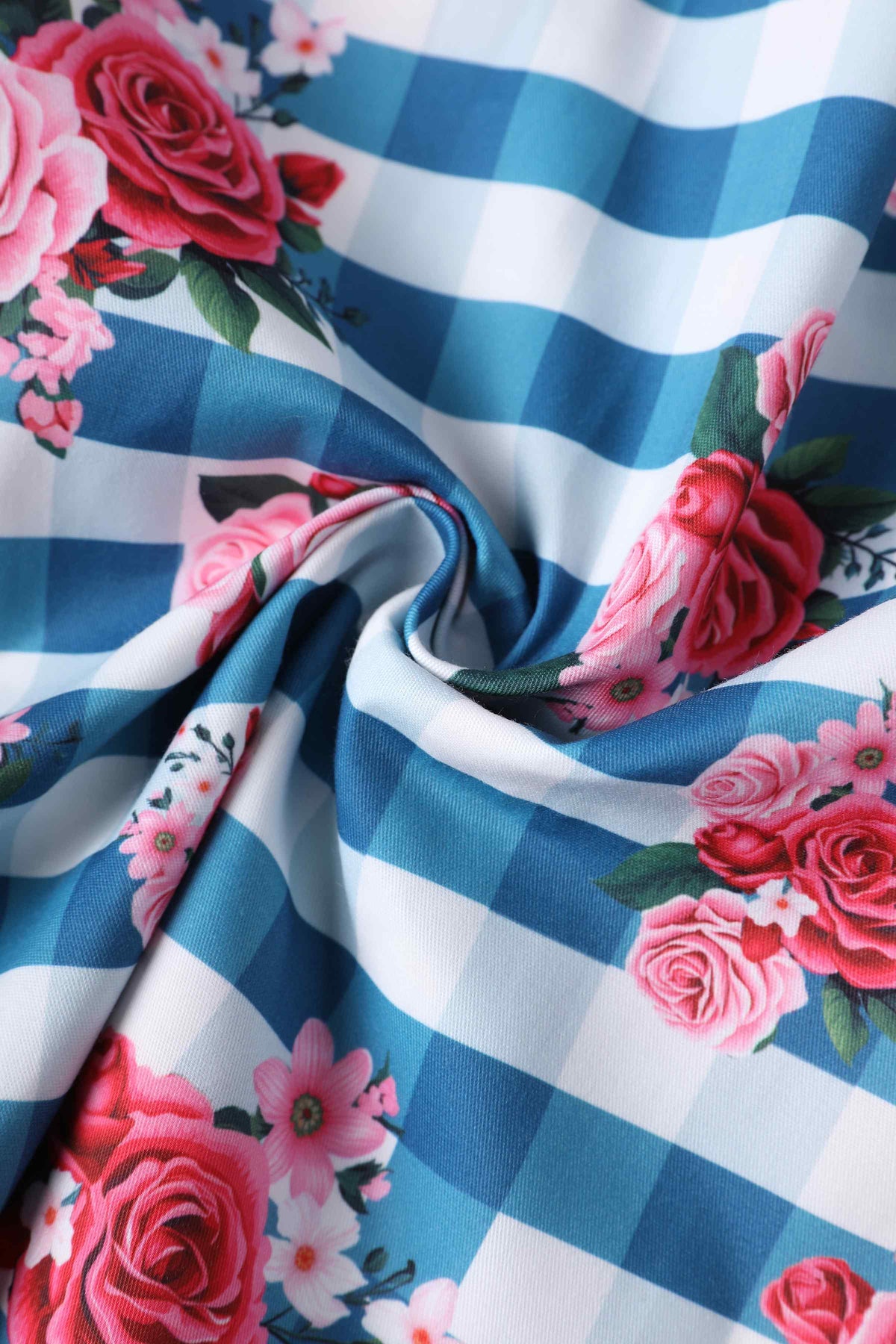 Lily Floral Off Shoulder Dress In Blue Gingham