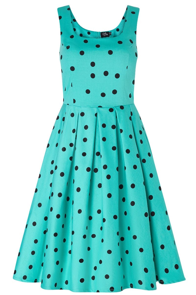 Amanda Scoop Neck Polka Dot Swing Dress in Turquoise-Black