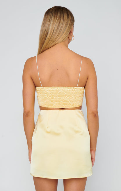 All Night Skort ~ Pale Yellow Luxe Satin