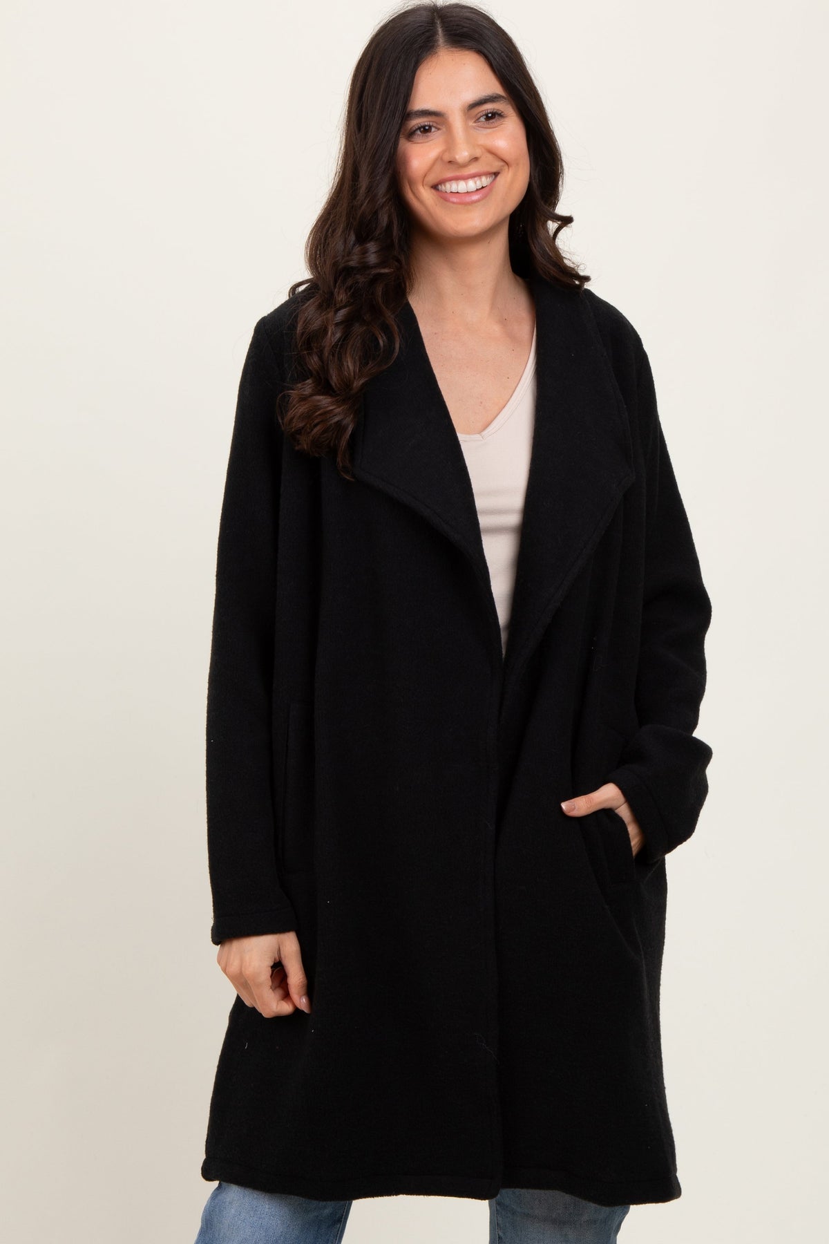 Black Knit Relaxed Fit Maternity Coat Jacket