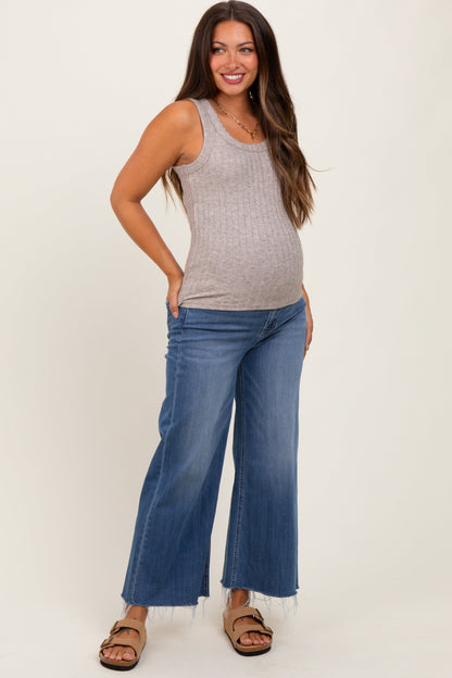 Blue Raw Hem Cropped Wide Leg Maternity Jeans