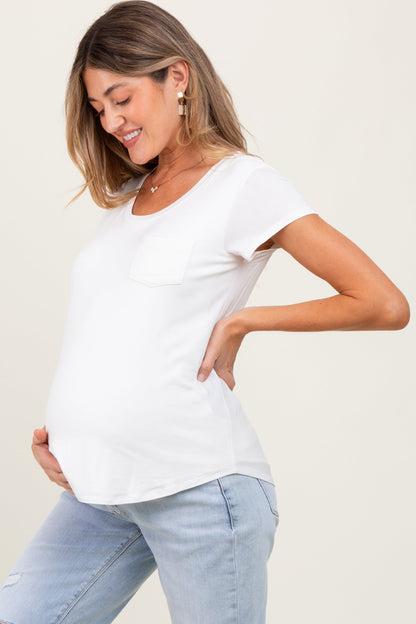 Ivory Round Neck Maternity Nursing Pocket T-Shirt