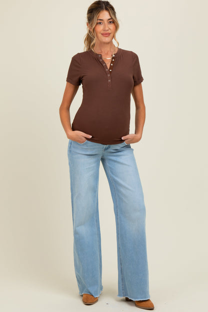 Light Blue Raw Hem Wide Leg Maternity Jeans