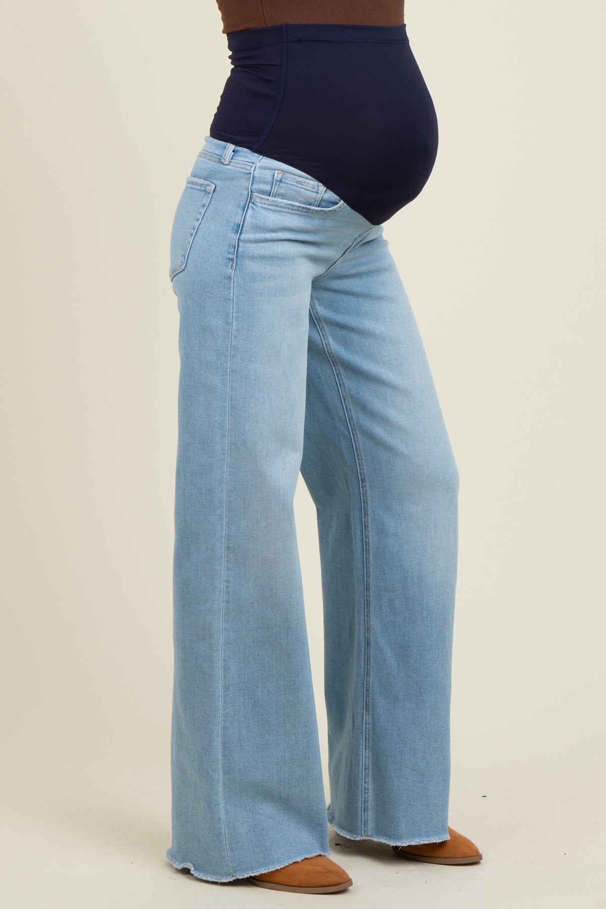 Light Blue Raw Hem Wide Leg Maternity Jeans