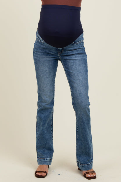 Blue Wide Hem Maternity Bootcut Jeans