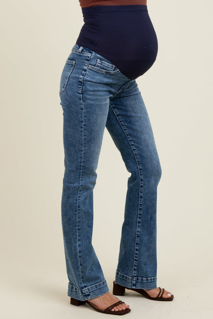 Blue Wide Hem Maternity Bootcut Jeans
