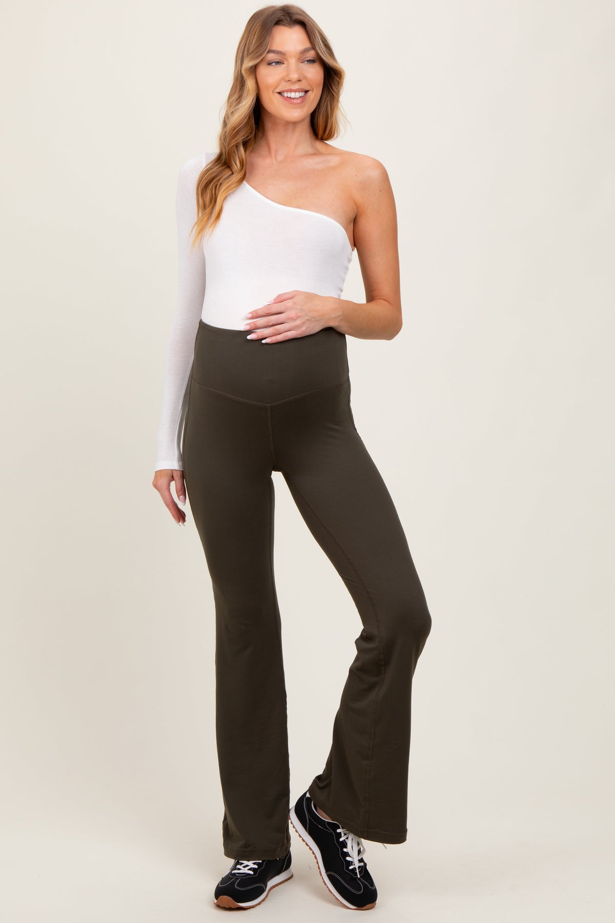 Olive Maternity Flared Leggings