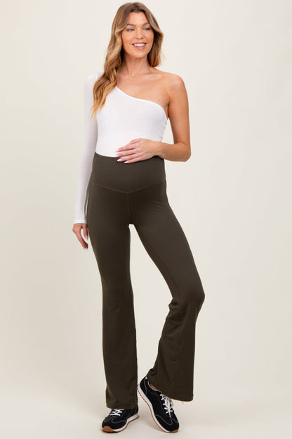 Olive Maternity Flared Leggings