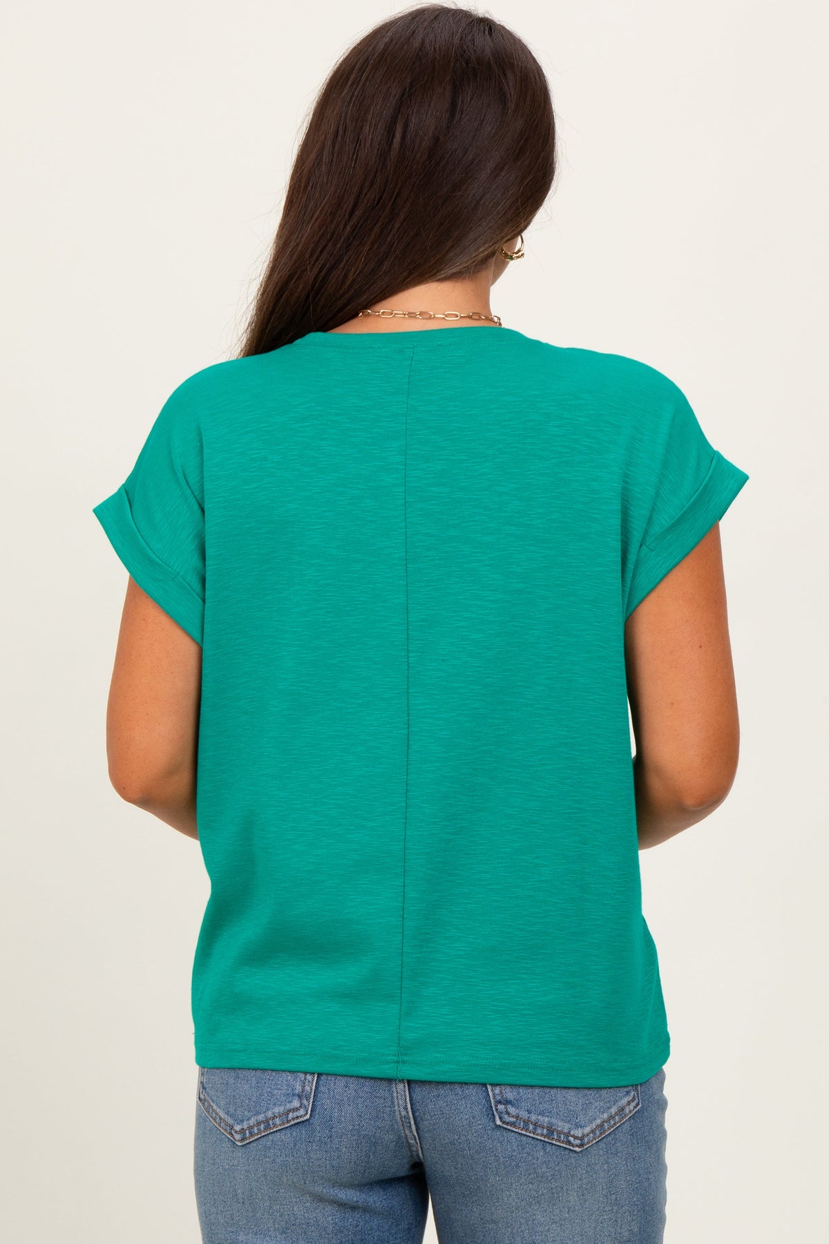 Green Rolled Cuff Maternity Short Sleeve Tee