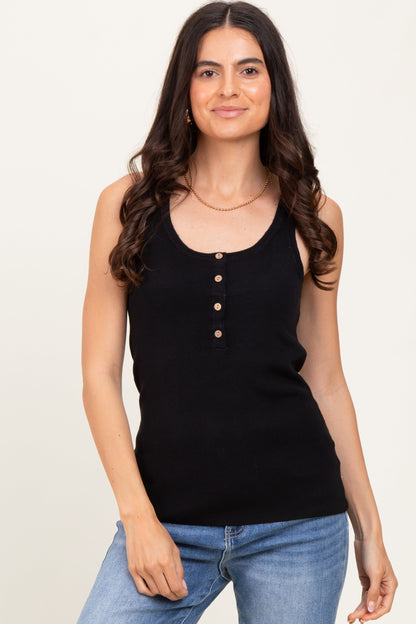 Black Ribbed Knit Button Maternity Tank Top