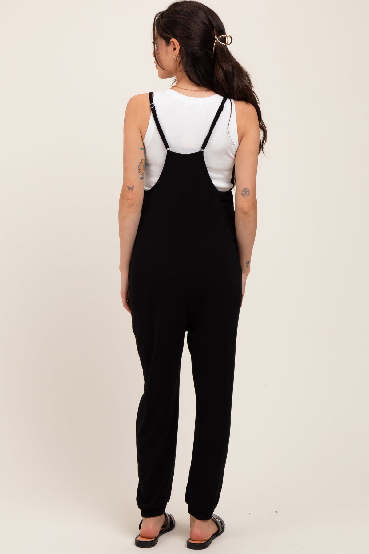Black V-Neck Sleeveless Maternity Jogger Jumpsuit
