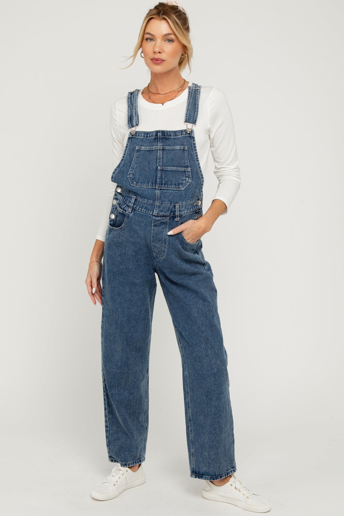 Blue Wash Rolled Cuff Maternity Denim Overalls