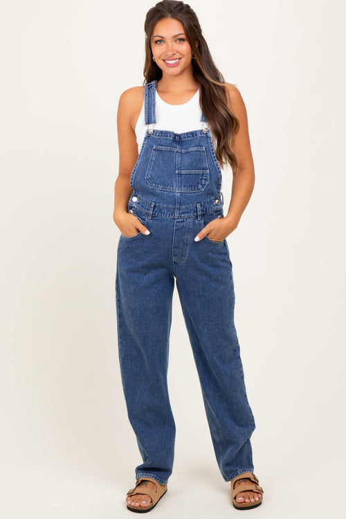 Blue Wash Rolled Cuff Maternity Denim Overalls