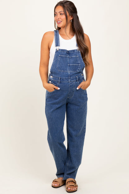 Blue Wash Rolled Cuff Maternity Denim Overalls