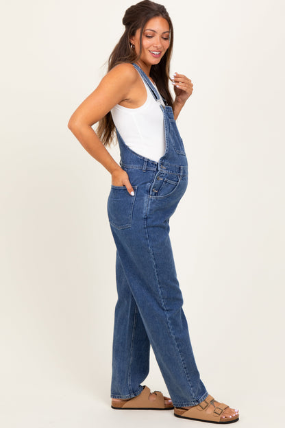 Blue Wash Rolled Cuff Maternity Denim Overalls