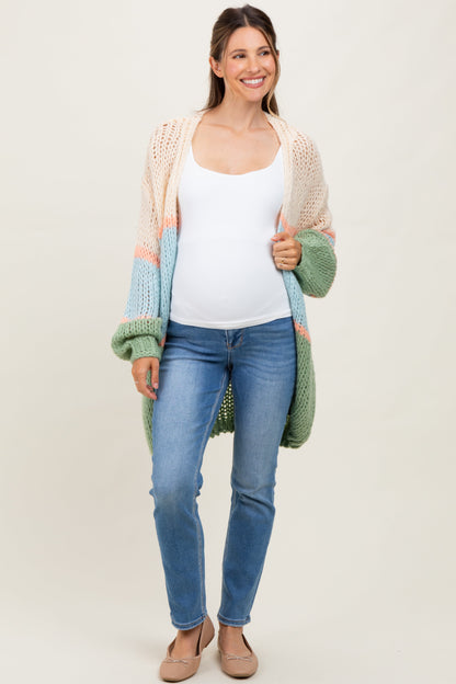 Blue Colorblock Open Knit Maternity Cardigan
