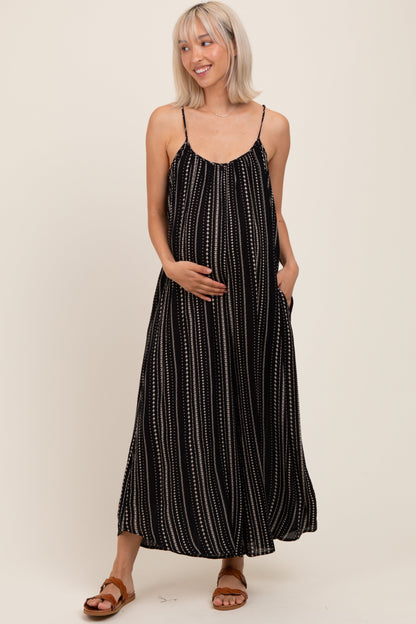 Black Printed Sleeveless Wide Leg Maternity Jumpsuit