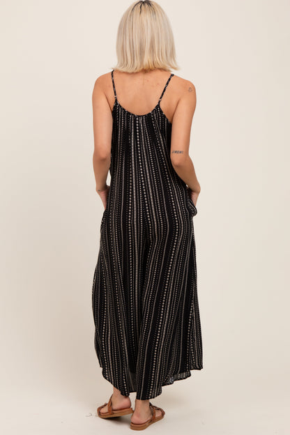 Black Printed Sleeveless Wide Leg Maternity Jumpsuit