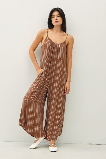 Brown Printed Sleeveless Wide Leg Maternity Jumpsuit