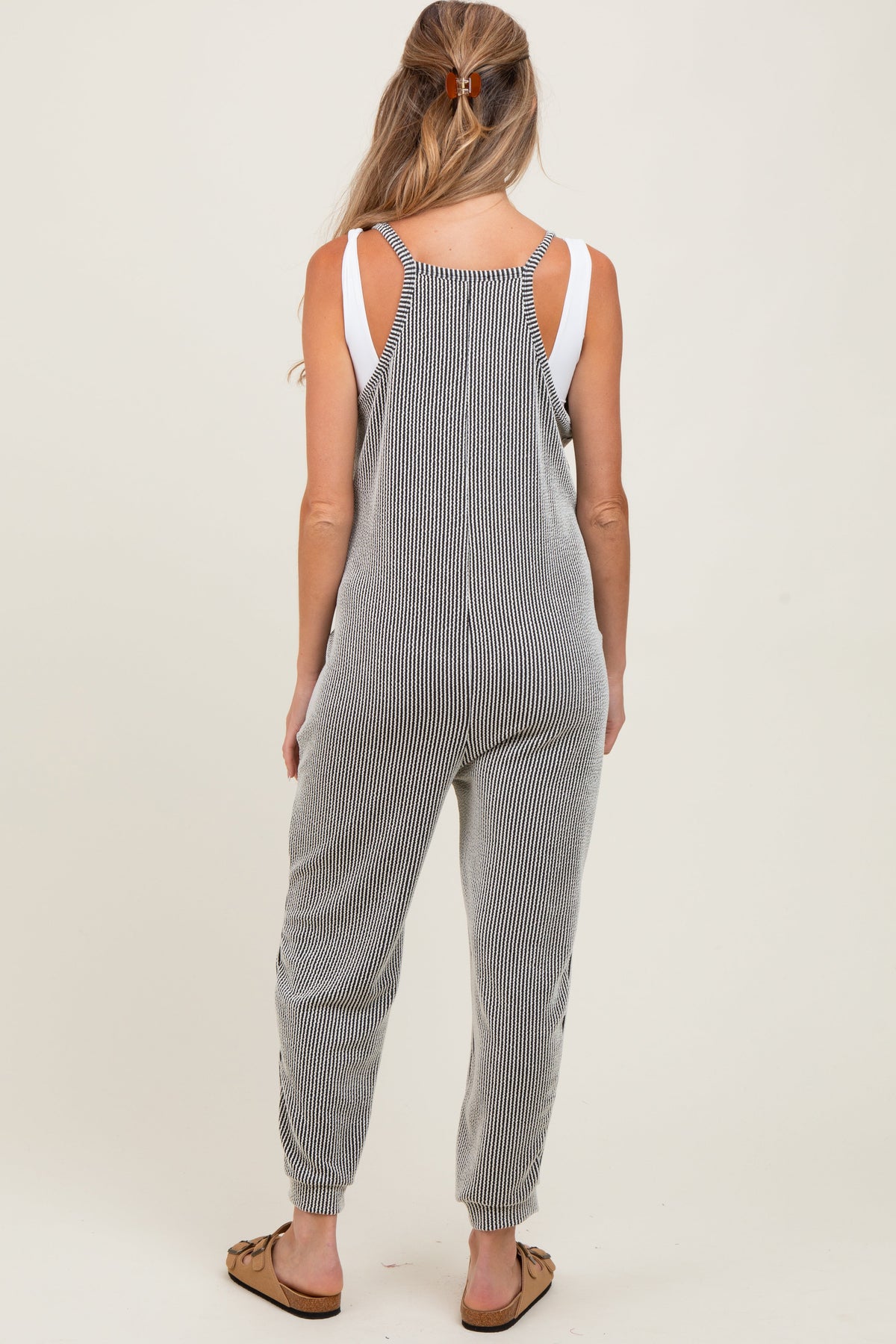 Charcoal Ribbed Sleeveless Maternity Jumpsuit