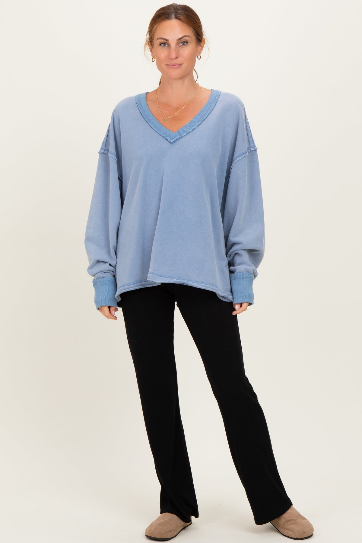 Blue Mineral Washed French Terry Oversized Maternity Sweatshirt