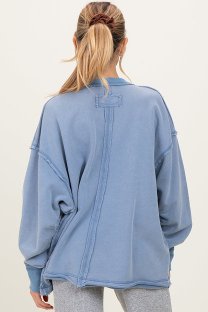 Blue Mineral Washed French Terry Oversized Maternity Sweatshirt