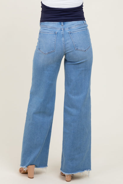 Medium Blue High Rise Frayed Hem Wide Leg Maternity Jeans