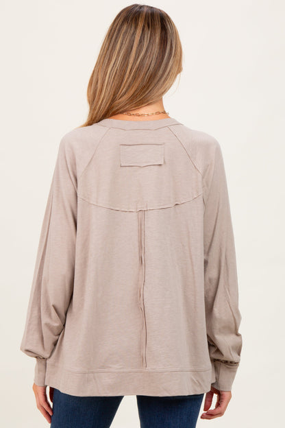 Taupe Oversized Cotton Slub Long Sleeve Maternity Top