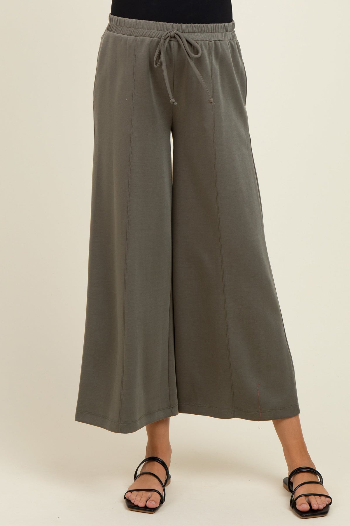 Olive Drawstring Wide Leg Maternity Pants