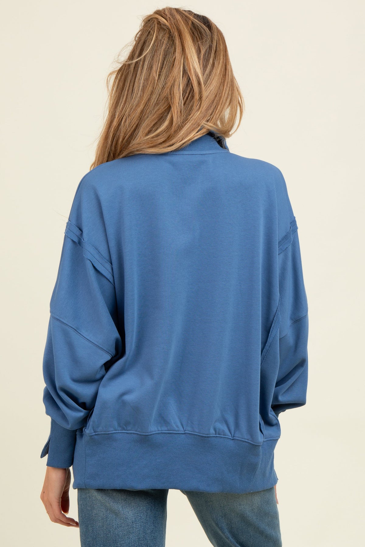 Blue Snap Button Pullover Henley Maternity Sweatshirt