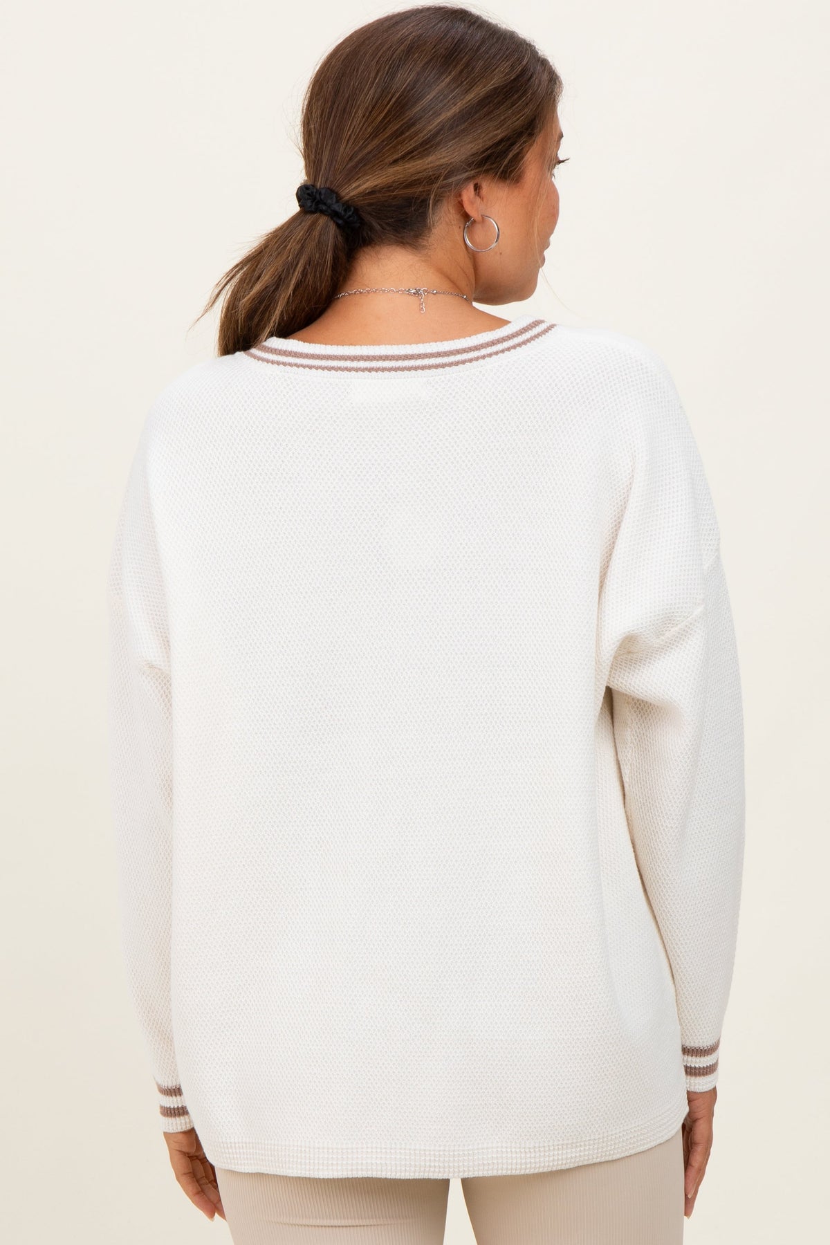 Ivory Deep V-Neck Border Stripe Maternity Sweater