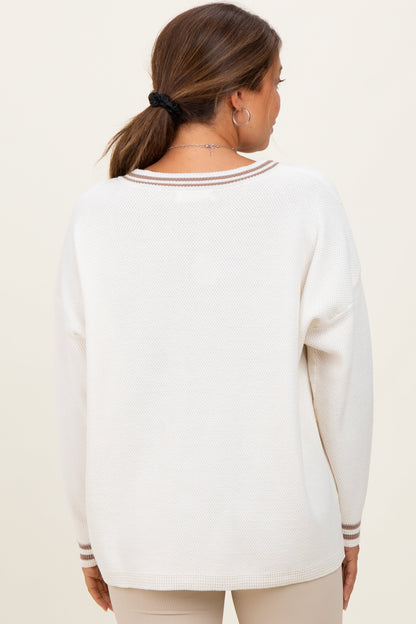 Ivory Deep V-Neck Border Stripe Maternity Sweater