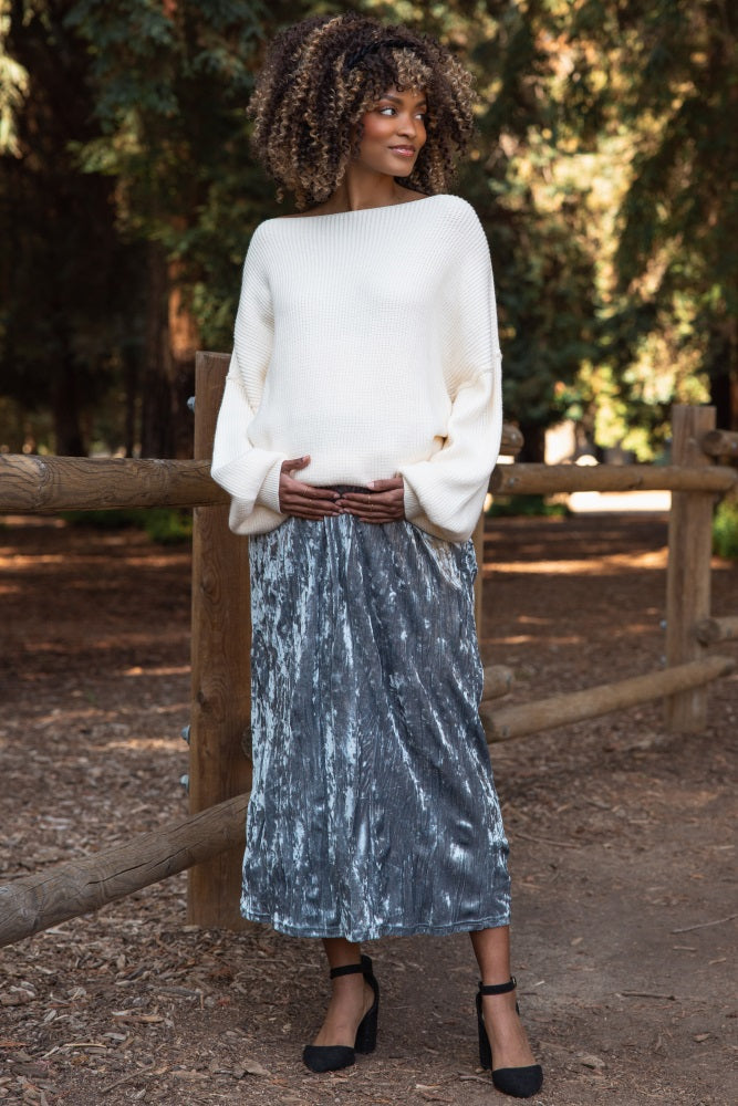 Cream Balloon Sleeve Boat Neck Knit Maternity Sweater