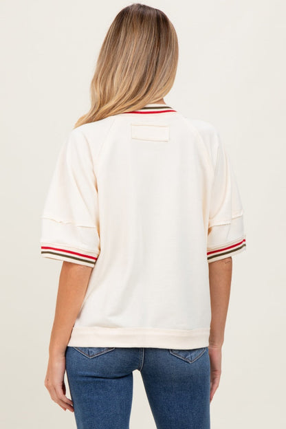 Cream Contrast Trim Short Sleeve Maternity Pullover