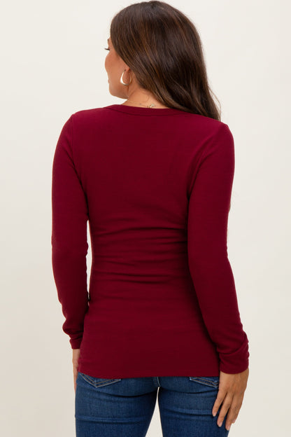Burgundy Ribbed Long Sleeve Maternity Henley Top