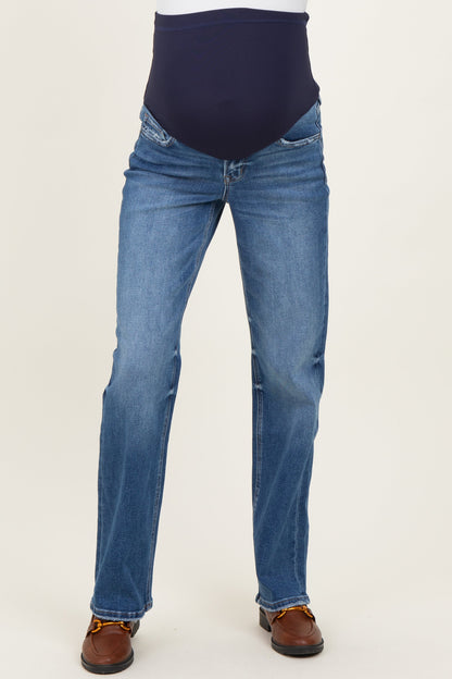 Blue Relaxed Straight Leg Maternity Jeans