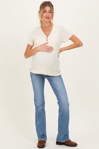 Light Blue Lightly Distressed Maternity Straight Leg Jeans