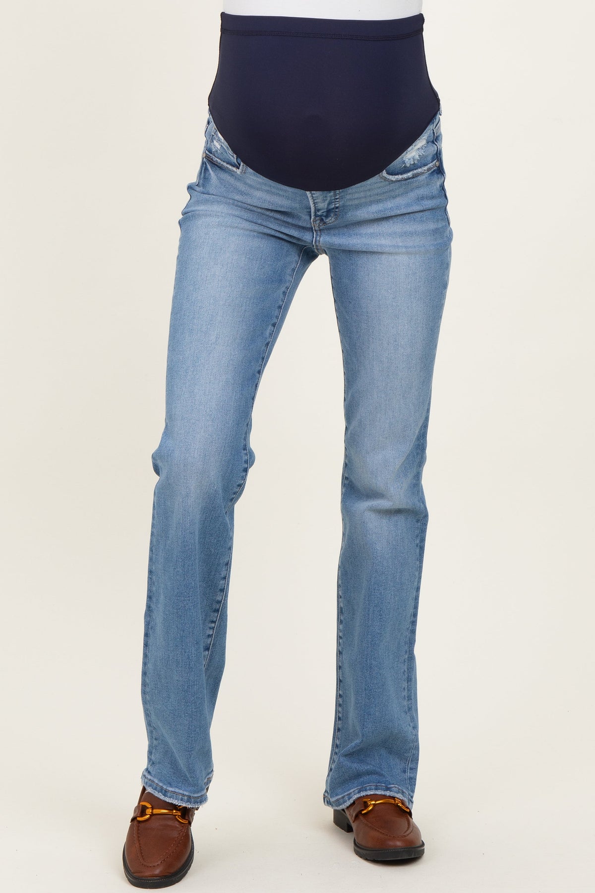 Light Blue Lightly Distressed Maternity Straight Leg Jeans