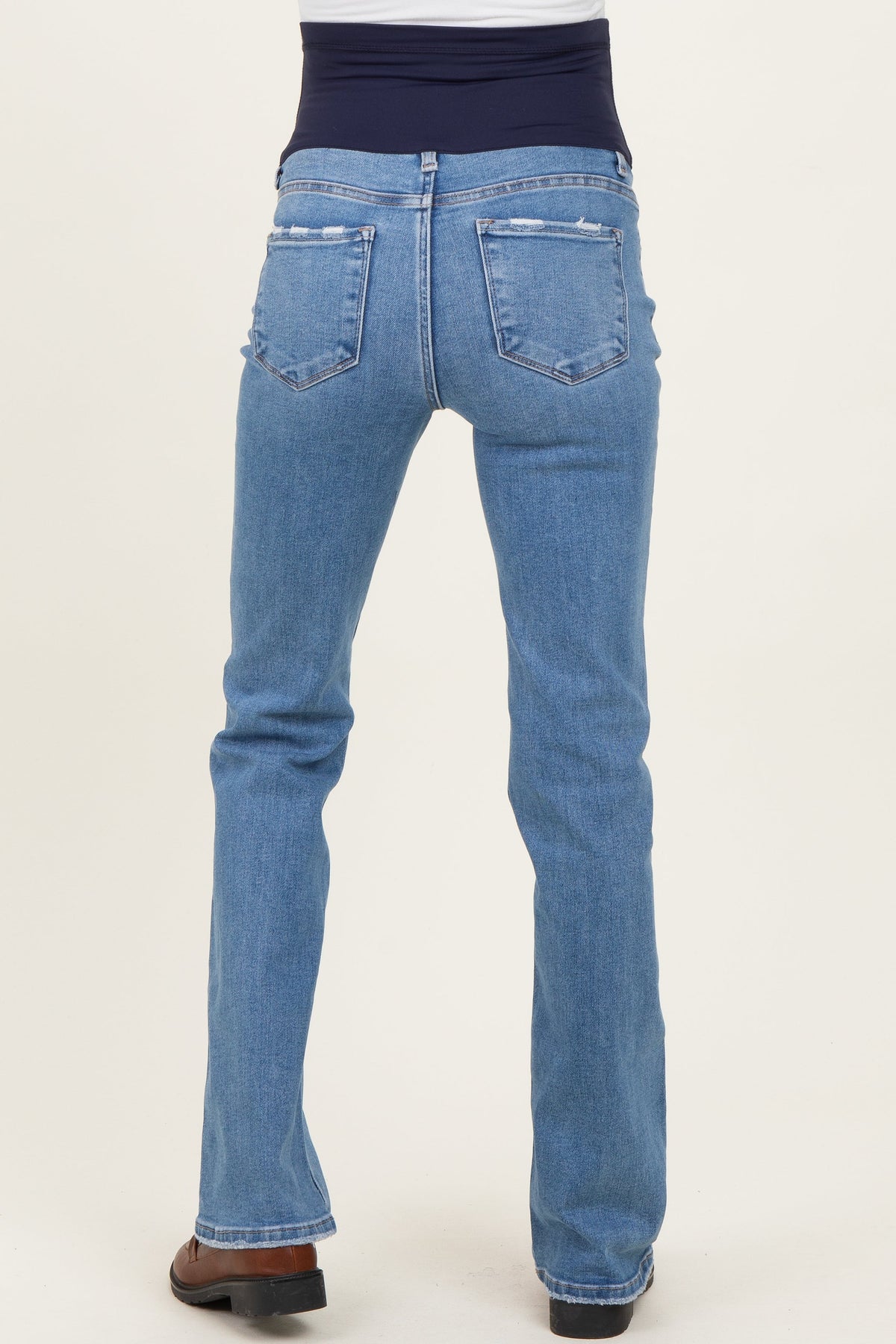 Light Blue Lightly Distressed Maternity Straight Leg Jeans