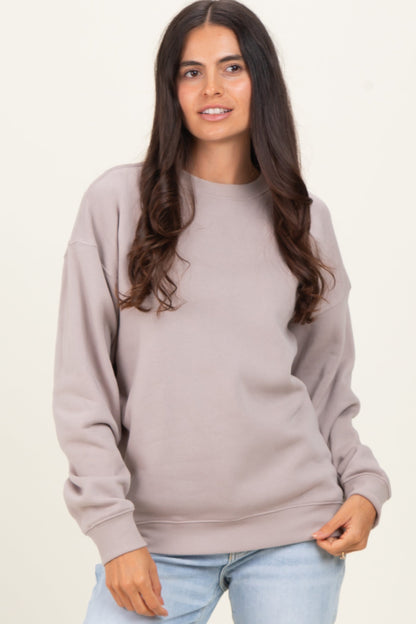 Mocha Fleece Crew Neck Relaxed Fit Maternity Sweatshirt
